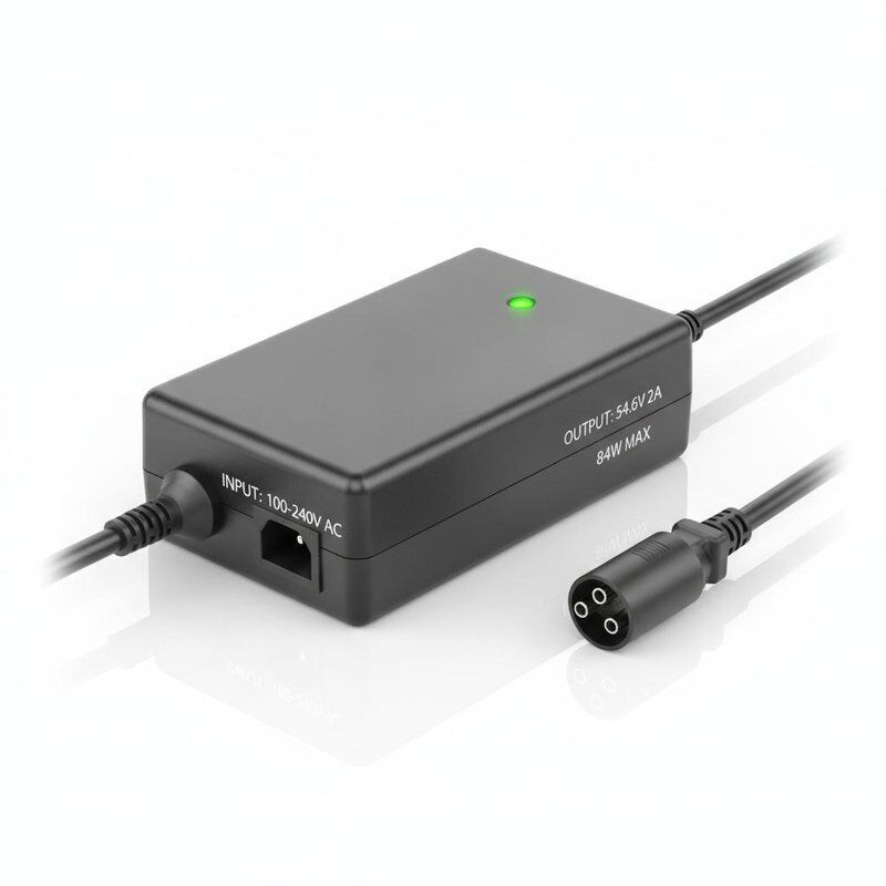 84W Maximum Output Power Ebike Battery Charger with 54.6V 2A Output and 100-240V AC Input for Electric Bikes